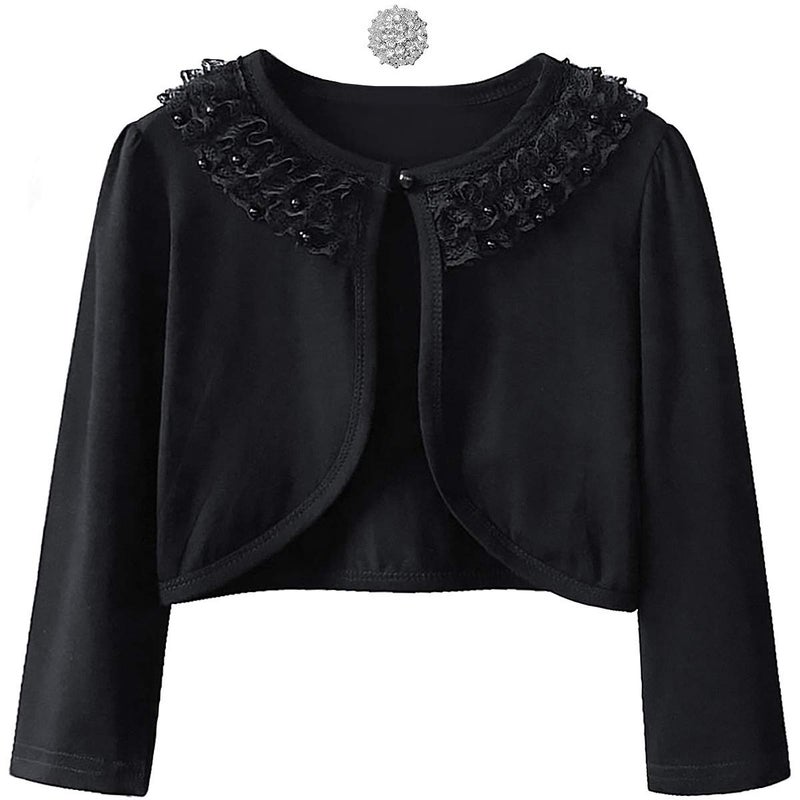 QPANCY Shrugs for Girls Bolero Cardigan Black Long Sleeve Dress Cover Up for Kids - Image 1